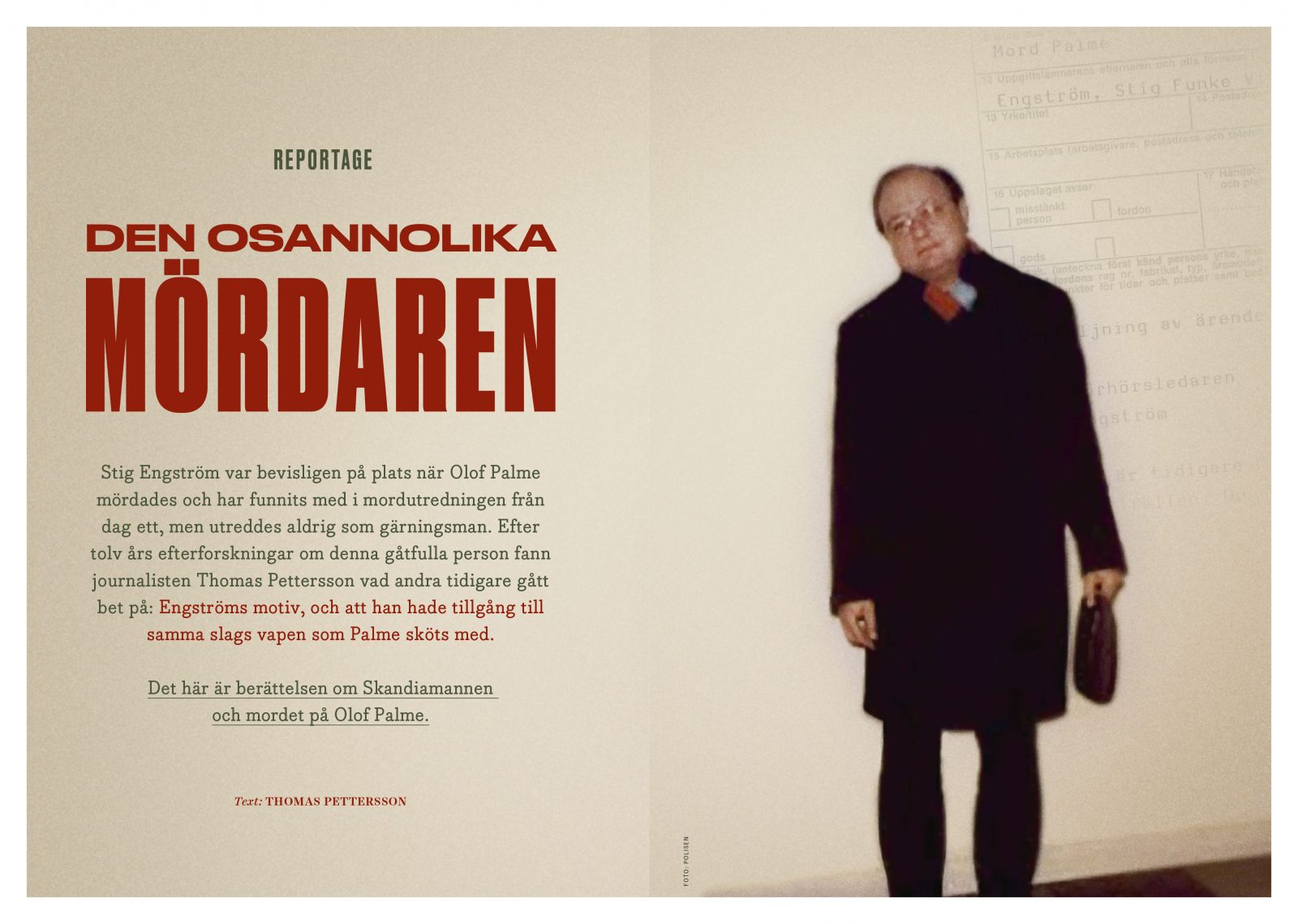 Uppslag från reportaget Den osannolika mördaren.