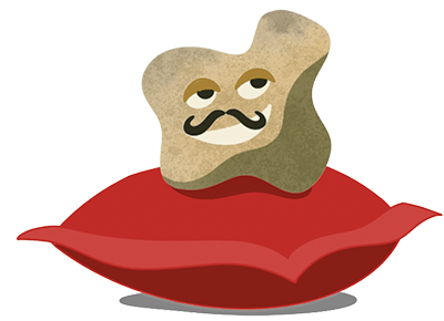 Illustration av en tryffel med snygg mustasch på en röd kudde.