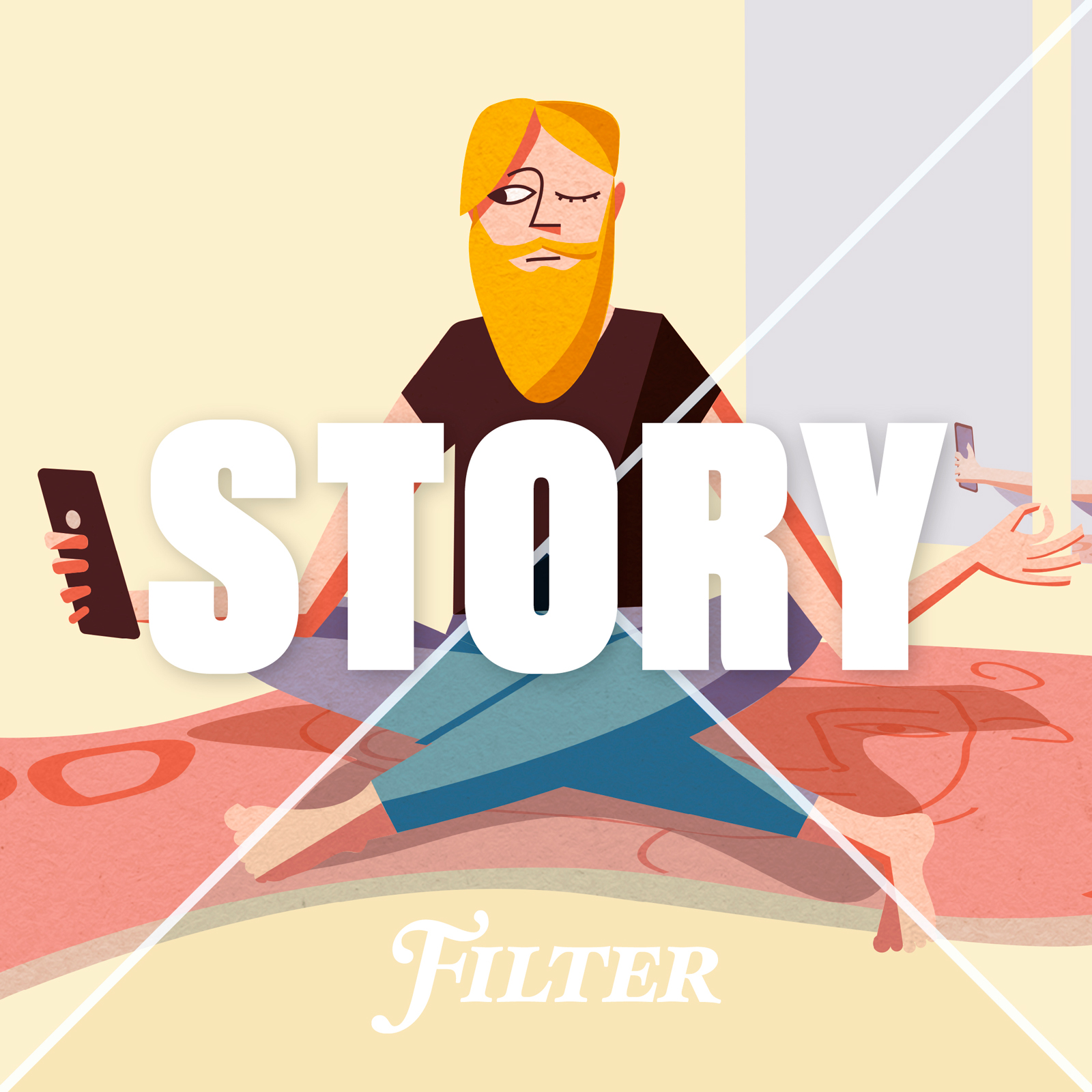 Illustration av en man som gör yoga på en femhundralapp och tittar på mobilen med ett öga. För att illustrera friskvårdsbidraget.